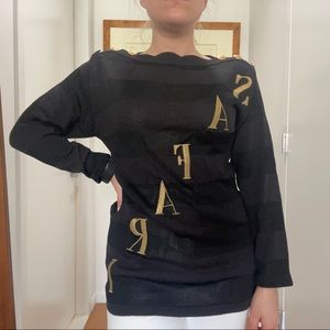 Vintage “SAFARI” Lettering Black Sweater with Gold Buttons